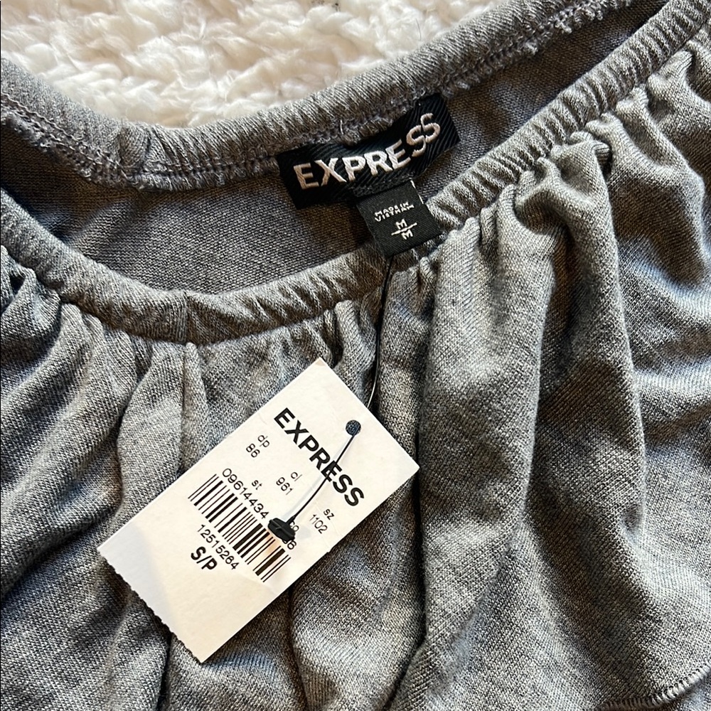 Express Gray Ruffled Long Sleeve Top - Picture 2 of 4